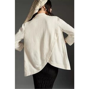 Anthropologie Linen Blazer Tulip Cross Back Open Front